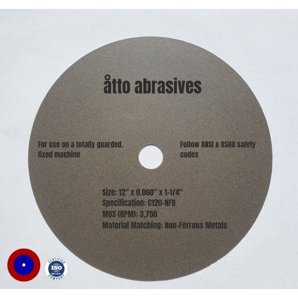 Atto Abrasives Ultra-Thin Sectioning Wheels 12"x0.060"x1-1/4" Non-Ferrous Metals 1W300-150-SN